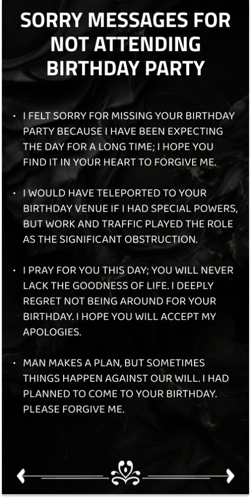 Sorry Messages for Not Attending Birthday Party 