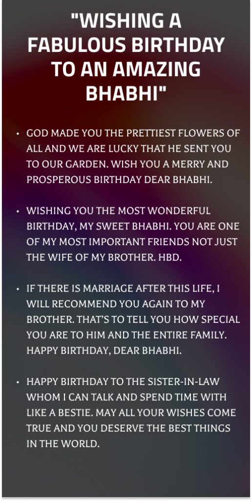 Birthday Wishes for Bhabhi in English