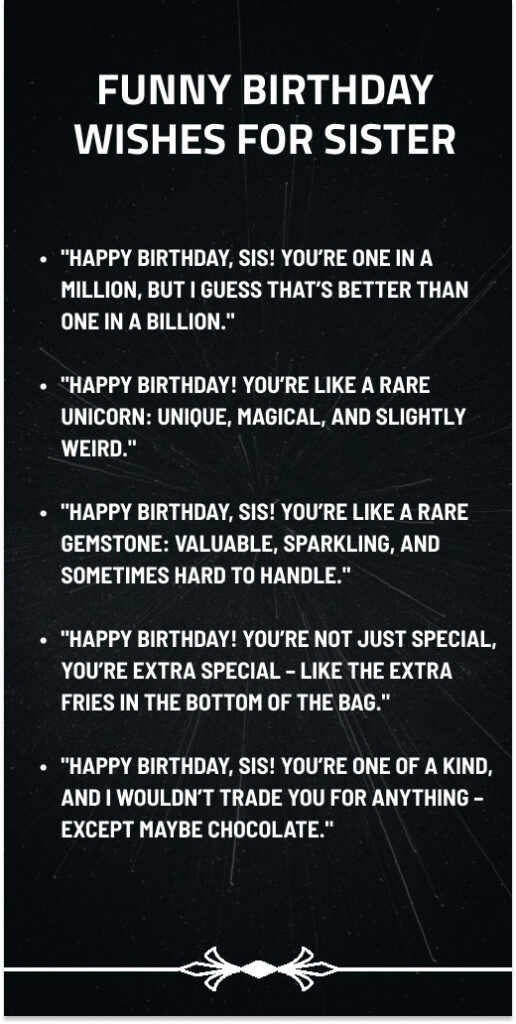 funny birthday wishes for sister 