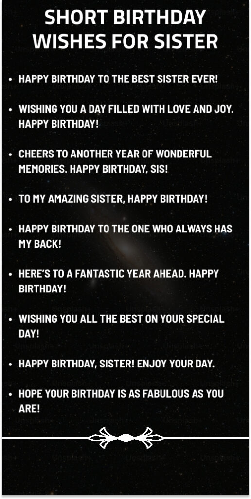 Short Birthday Wishes for Sister